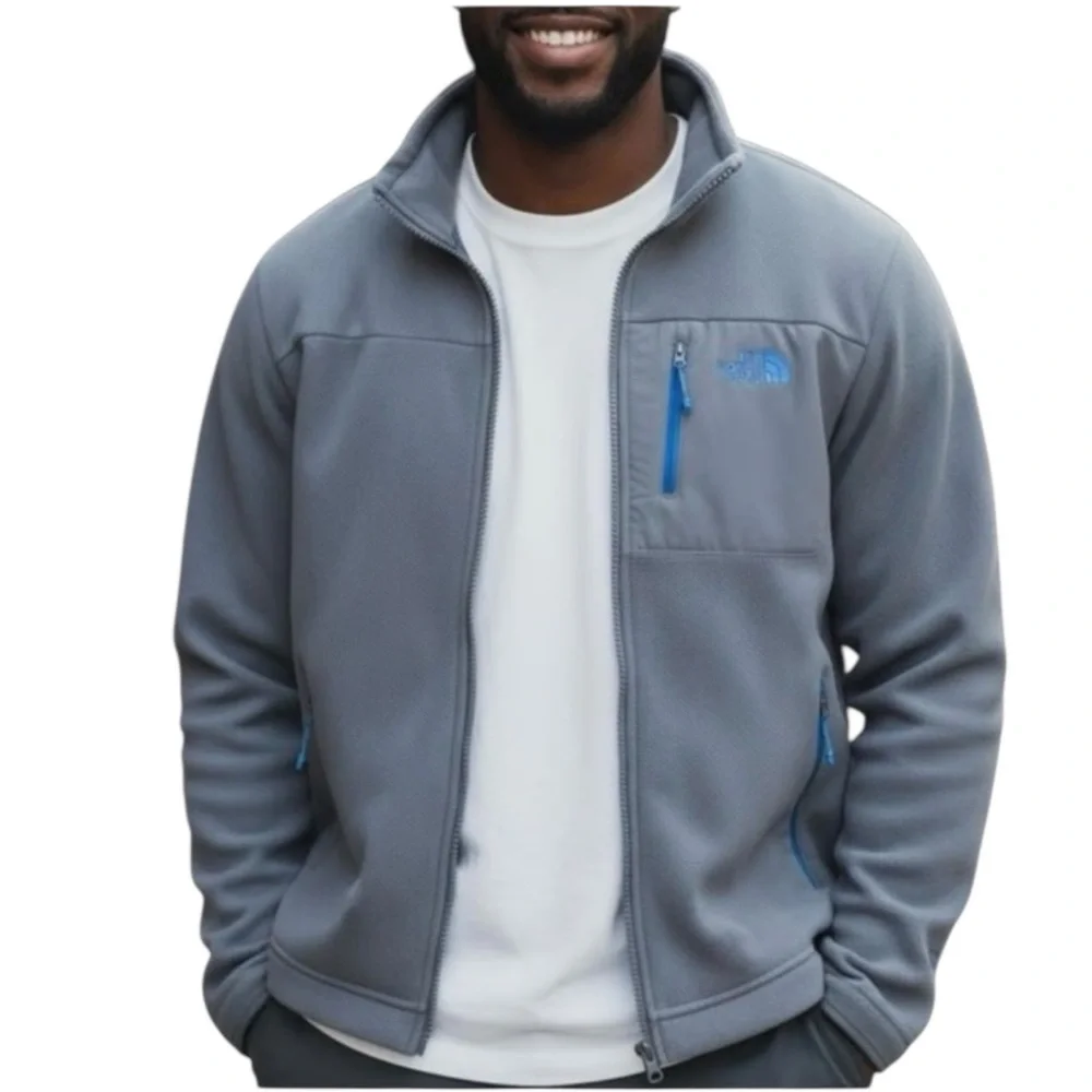 THE NORTH FACE Men's Chimbarazo Gray w/ Blue Trim Fleece Jacket Size XL